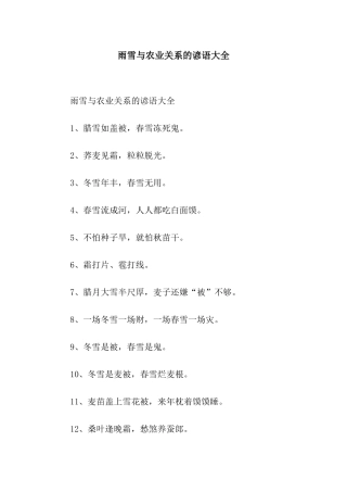 雨雪与农业关系的谚语大全