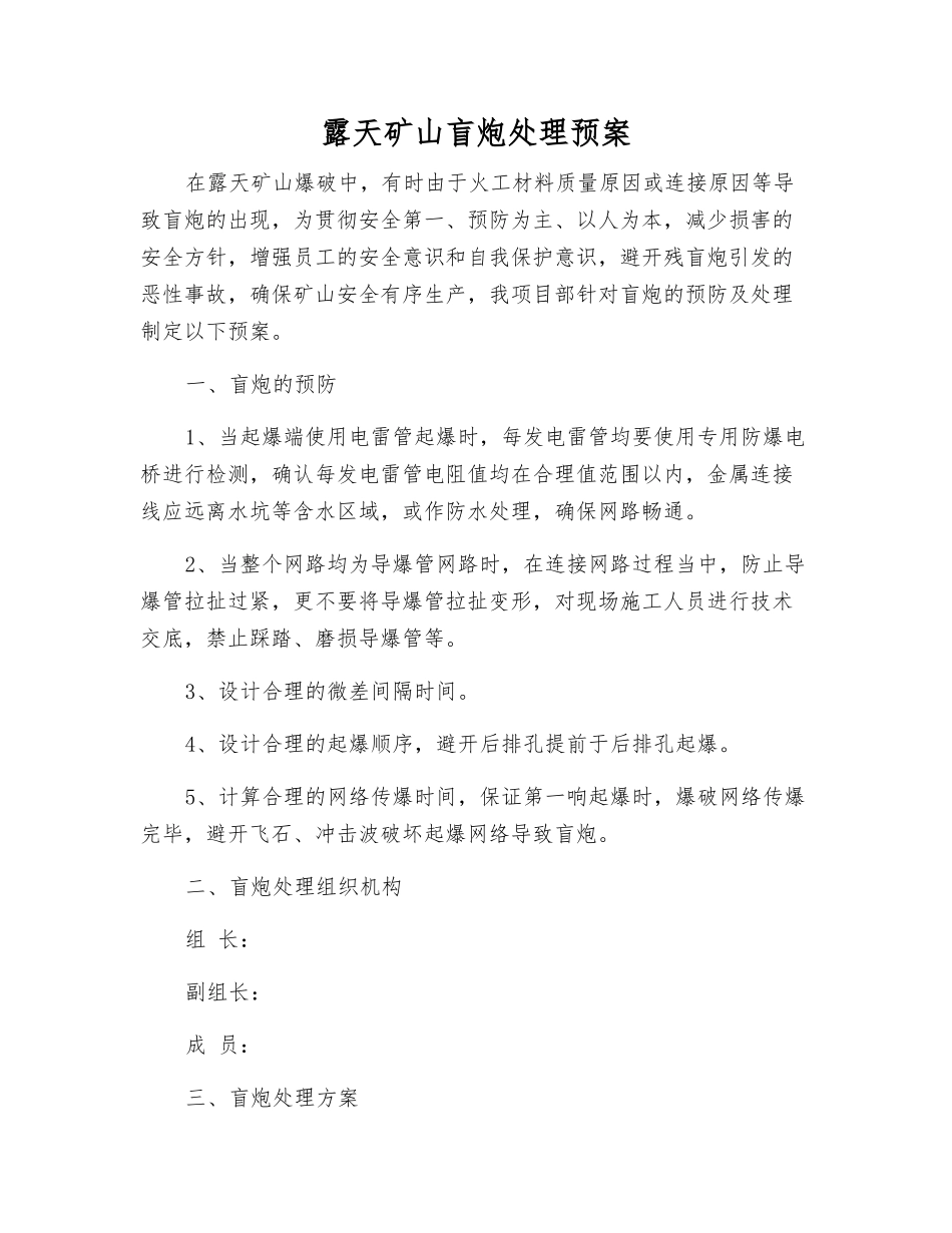 露天矿山盲炮处理预案_第1页