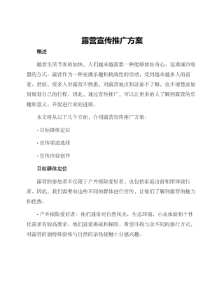 露营宣传推广方案