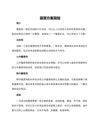 露营方案简短