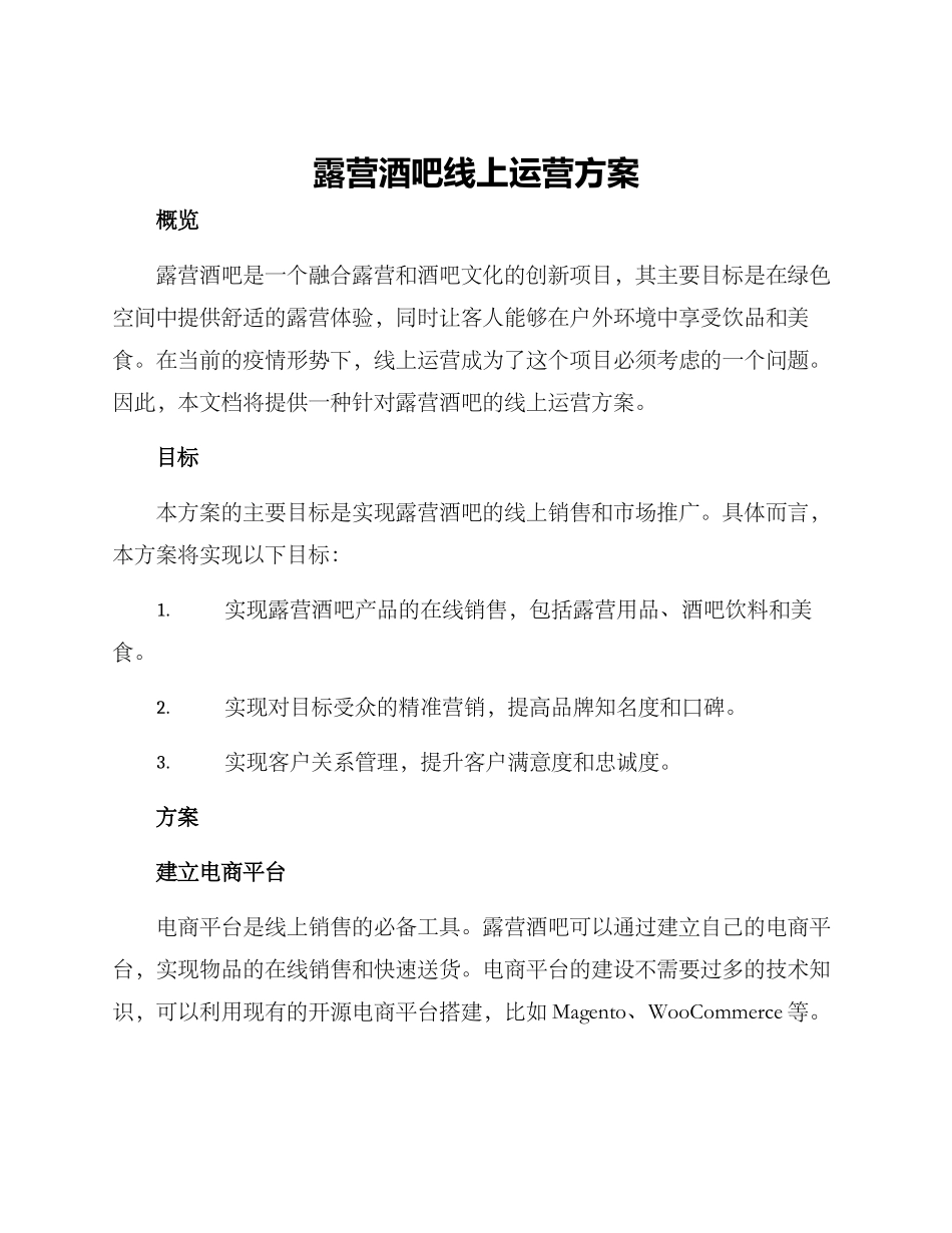 露营酒吧线上运营方案_第1页