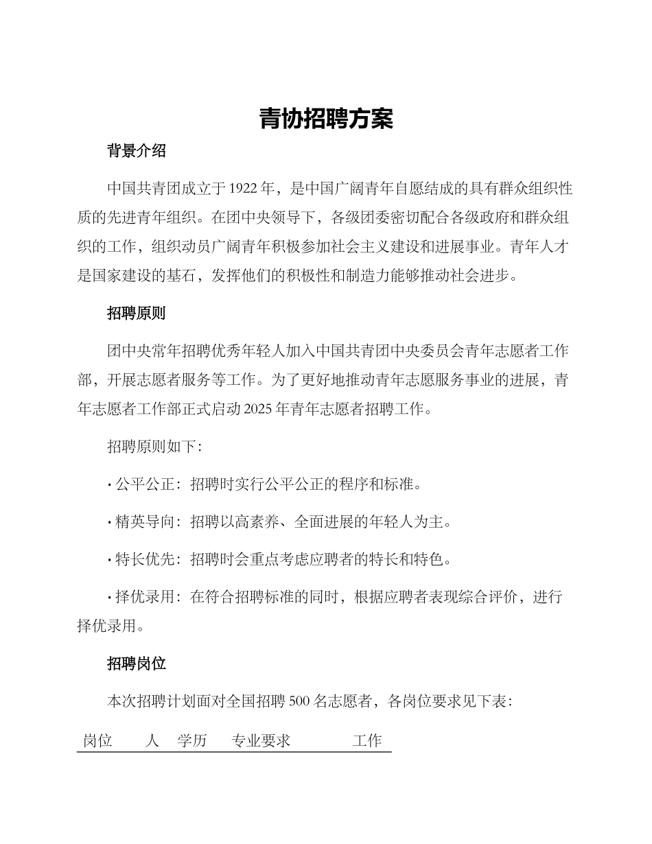 青协招聘方案_第1页