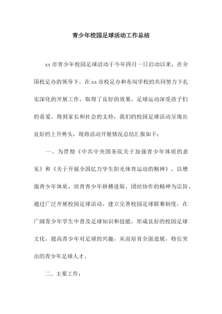 青少年校园足球活动工作总结