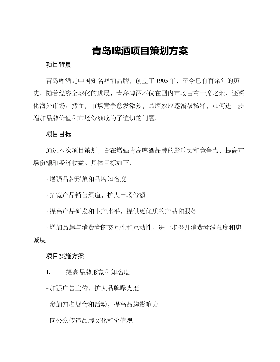 青岛啤酒项目策划方案_第1页