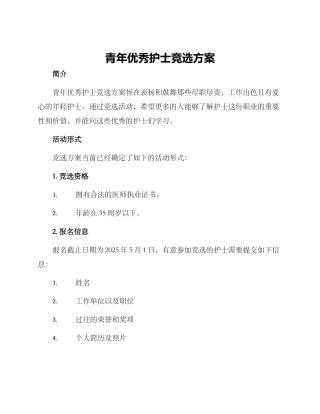 青年优秀护士竞选方案