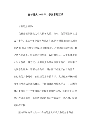 青年党员2025年二季度思想汇报