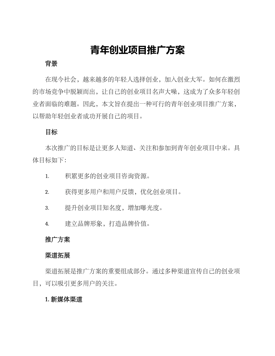 青年创业项目推广方案_第1页
