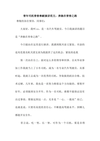 青年司机青春奉献演讲范文奔驰在青春之路