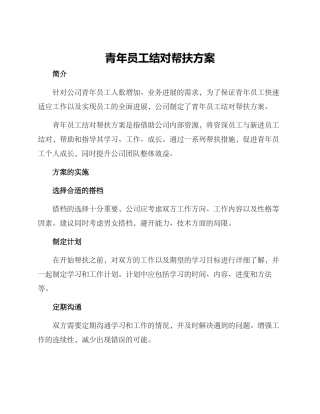 青年员工结对帮扶方案
