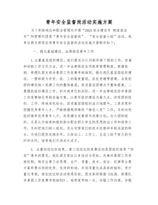 青年安全监督岗活动实施方案