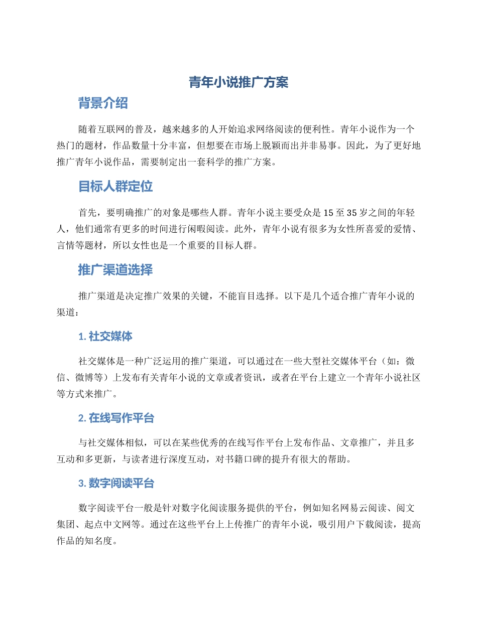青年小说推广方案_第1页