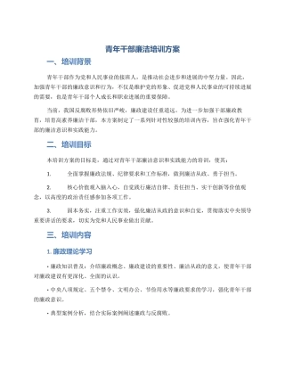 青年干部廉洁培训方案