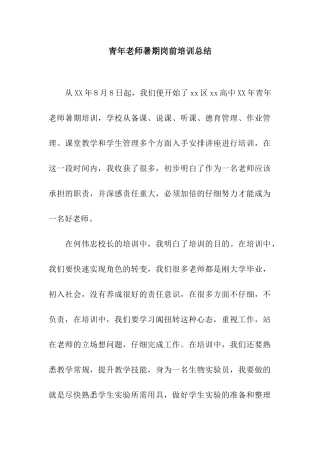 青年教师暑期岗前培训总结