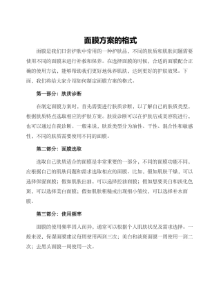 面膜方案的格式