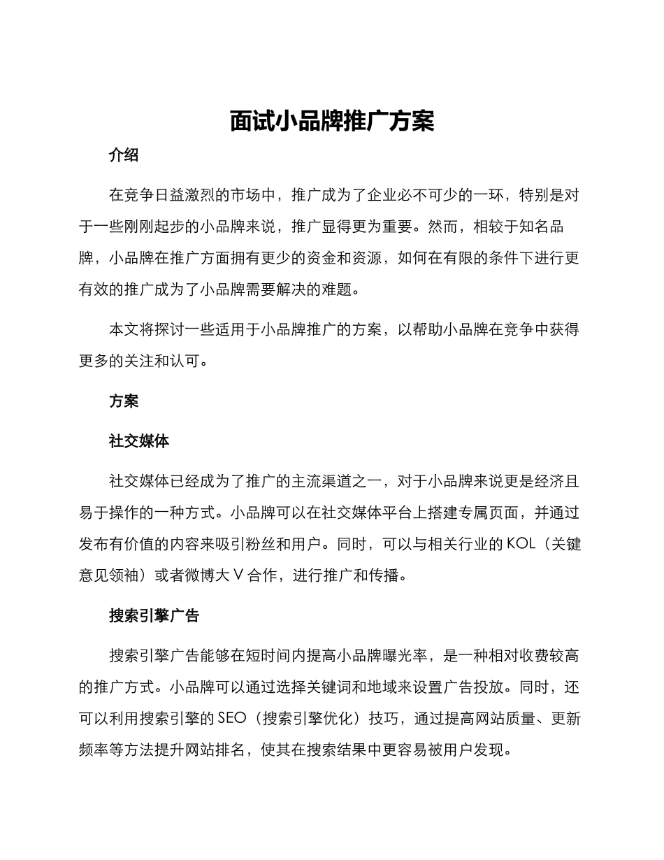 面试小品牌推广方案_第1页