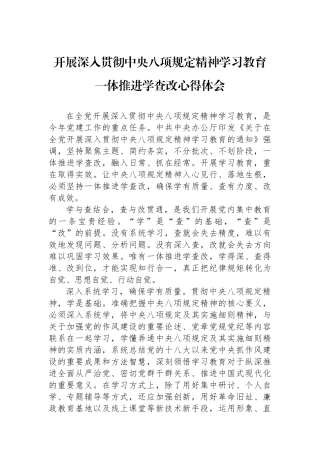 开展深入贯彻中央八项规定精神学习教育一体推进学查改心得体会