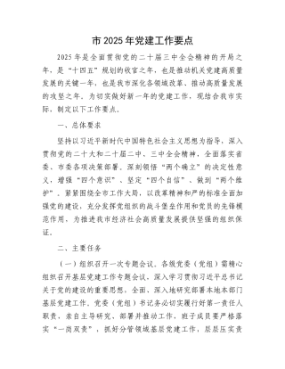 市2025年党建工作要点