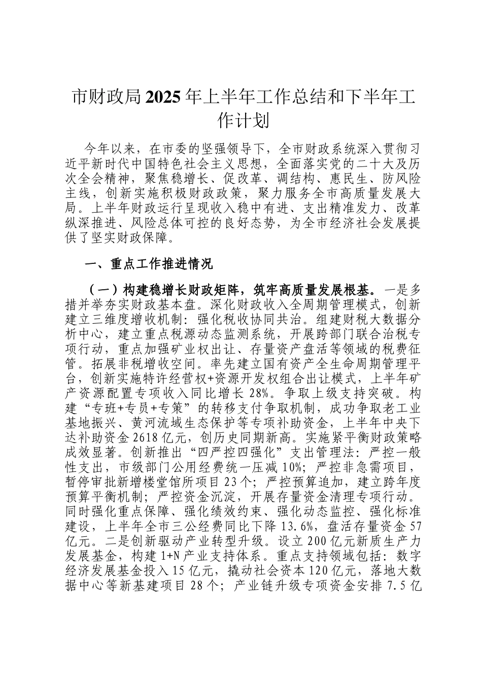 市财政局2025年上半年工作总结和下半年工作计划_第1页