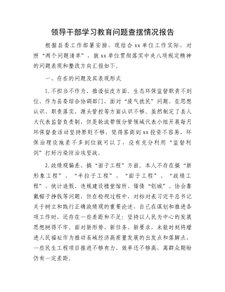 领导干部学习教育问题查摆情况报告