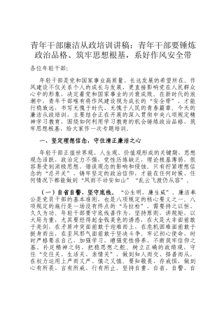 青年干部廉洁从政培训讲稿：青年干部要锤炼政治品格、筑牢思想根基，系好作风安全带
