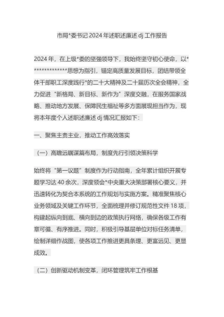 市局书记2024年述职述廉述党建工作报告