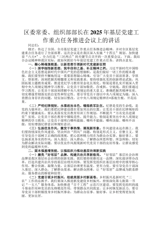 区委常委、组织部部长在2025年基层党建工作重点任务推进会议上的讲话