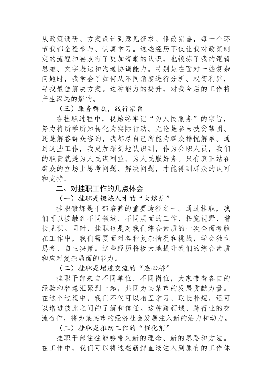 某某市发展改革局某某处处长在全市挂职干部代表座谈会上的交流发言_第2页