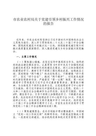 市农业农村局关于党建引领乡村振兴工作情况的报告
