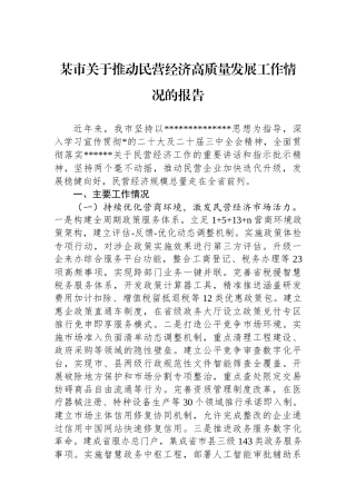 某市关于推动民营经济高质量发展工作情况的报告