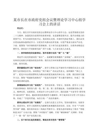 某市长在市政府党组会议暨理论学习中心组学习会上的讲话