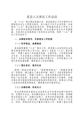 某县八五普法工作总结