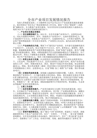 全市产业项目发展情况报告