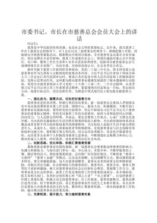 市委书记、市长在市慈善总会会员大会上的讲话