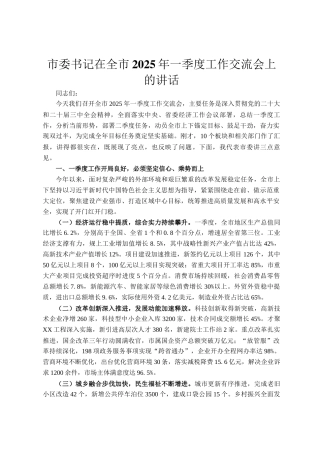 市委书记在全市2025年一季度工作交流会上的讲话