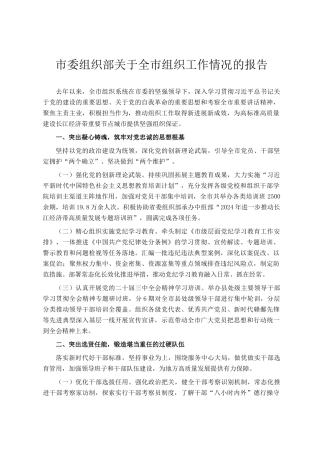 市委组织部关于全市组织工作情况的报告