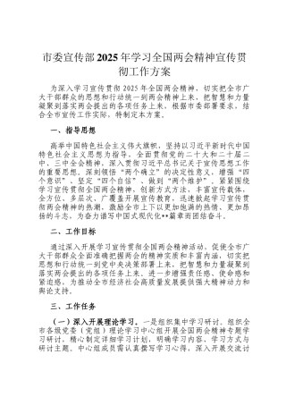 市委宣传部2025年学习全国两会精神宣传贯彻工作方案