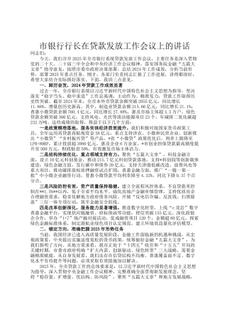 市银行行长在贷款发放工作会议上的讲话