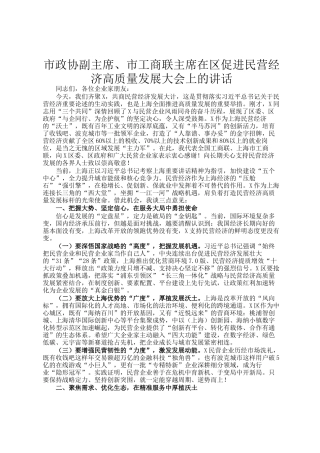 市政协副主席、市工商联主席在区促进民营经济高质量发展大会上的讲话
