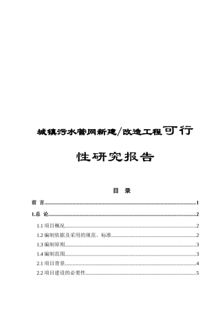 城镇污水管网新建改造工程可行性研究报告