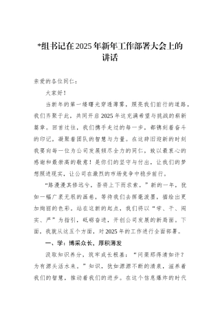书记在2025年新年工作部署大会上的讲话