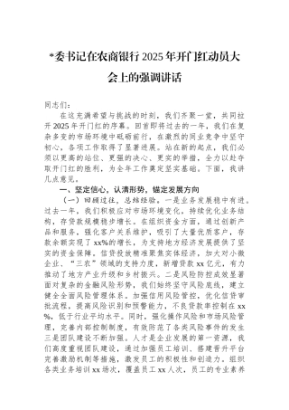 书记在农商银行2025年开门红动员大会上的强调讲话
