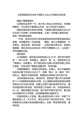 文旅局副局长在全体干部职工大会上作挂职交流发言