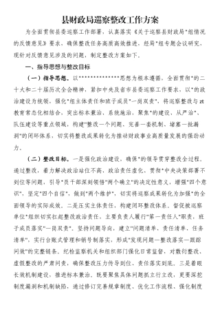 县财政局巡察整改工作方案