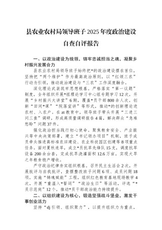 县农业农村局领导班子2025年度政治建设自查自评报告