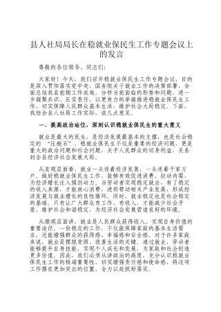 县人社局局长在稳就业保民生工作专题会议上的发言