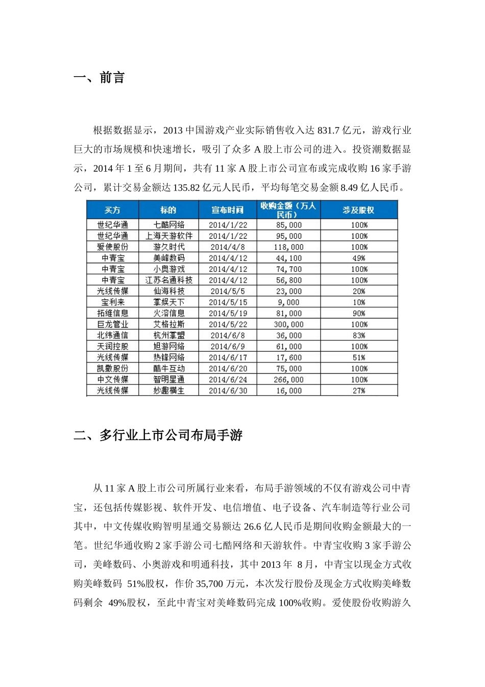 移动互联网并购上半年上市公司手游并购_第2页