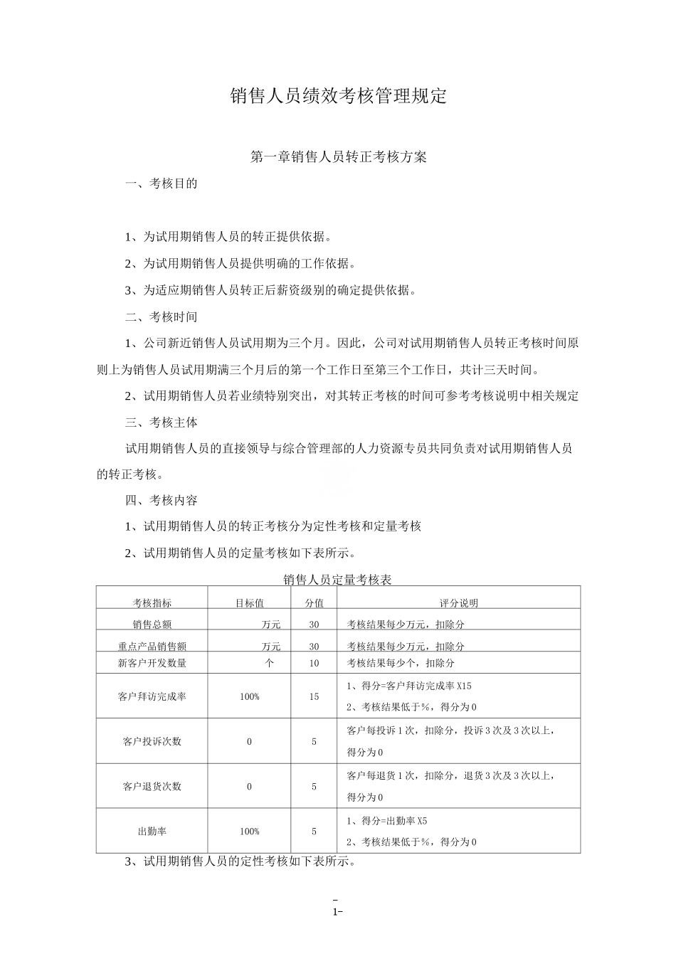 基层销售人员绩效考核方案_第1页