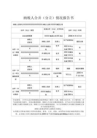 纳税人合并分立情况报告书