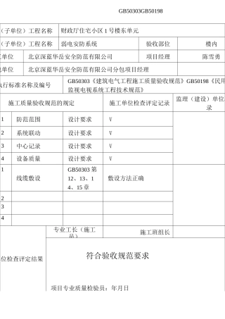 安防系统检验批质量验收记录表