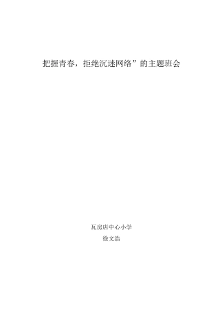 把握青春,拒绝沉溺网络主题班会